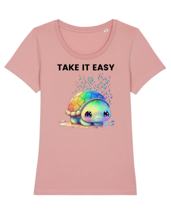 Broasca testoasa pictata in acuarela cu mesajul  Take it Easy Canyon Pink