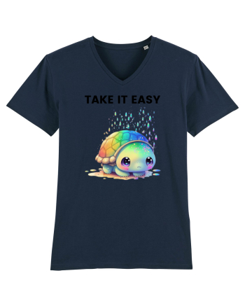 Broasca testoasa pictata in acuarela cu mesajul  Take it Easy French Navy