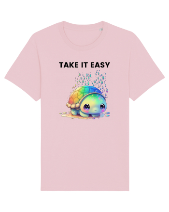 Broasca testoasa pictata in acuarela cu mesajul  Take it Easy Cotton Pink