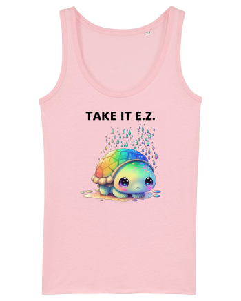 Broasca testoasa pictata in acuarela cu mesajul  Take it E.Z. Cotton Pink