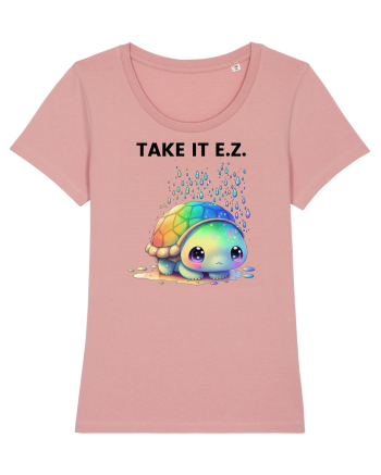 Broasca testoasa pictata in acuarela cu mesajul  Take it E.Z. Canyon Pink