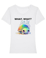 Broasca testoasa pictata in acuarela cu mesajul Wait, What? Tricou mânecă scurtă guler larg fitted Damă Expresser