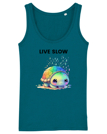 Broasca testoasa pictata in acuarela cu mesajul Live Slow Ocean Depth