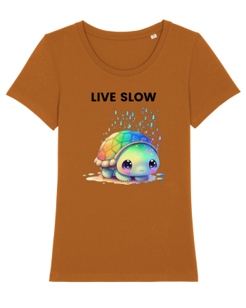 Broasca testoasa pictata in acuarela cu mesajul Live Slow Roasted Orange