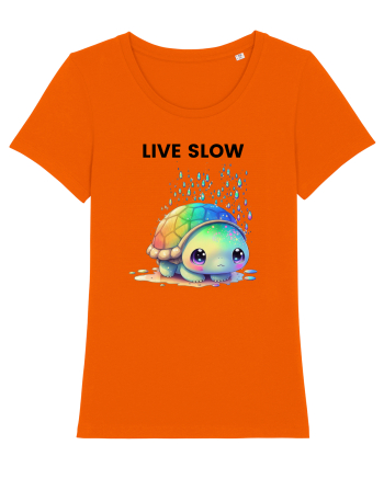 Broasca testoasa pictata in acuarela cu mesajul Live Slow Bright Orange