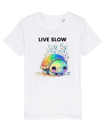 Broasca testoasa pictata in acuarela cu mesajul Live Slow White
