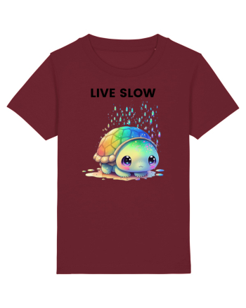 Broasca testoasa pictata in acuarela cu mesajul Live Slow Burgundy