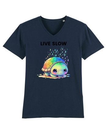 Broasca testoasa pictata in acuarela cu mesajul Live Slow French Navy