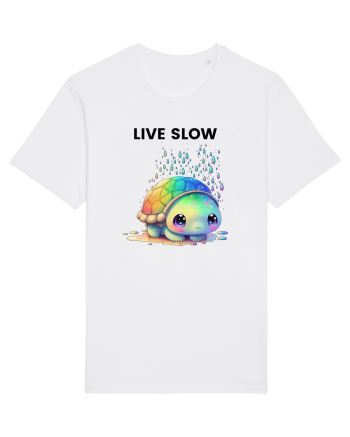 Broasca testoasa pictata in acuarela cu mesajul Live Slow White
