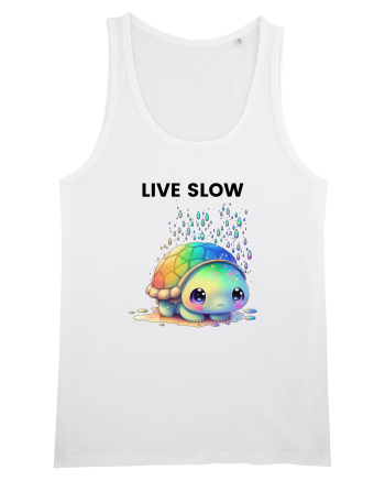 Broasca testoasa pictata in acuarela cu mesajul Live Slow White