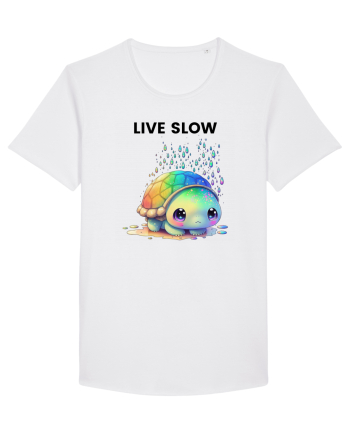 Broasca testoasa pictata in acuarela cu mesajul Live Slow White