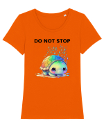 Broasca testoasa pictata in acuarela cu mesajul Do Not Stop Tricou mânecă scurtă guler larg fitted Damă Expresser