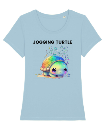 Broasca testoasa pictata in acuarela cu mesajul Jogging Turtle Sky Blue