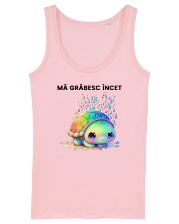 Broasca testoasa pictata in acuarela cu mesajul Ma grabesc Incet Cotton Pink