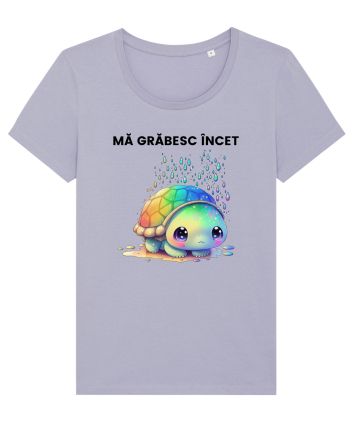 Broasca testoasa pictata in acuarela cu mesajul Ma grabesc Incet Lavender
