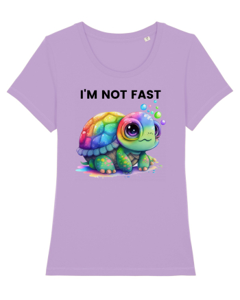 Broasca testoasa pictata in acuarela cu mesajul I'm not fast Lavender Dawn