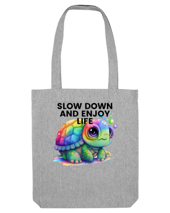 Broasca testoasa pictata in acuarela cu mesajul  Slow Down and Enjoy Life Heather Grey