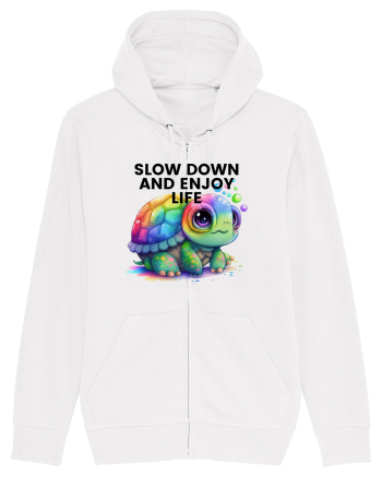 Broasca testoasa pictata in acuarela cu mesajul  Slow Down and Enjoy Life White