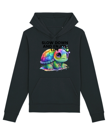 Broasca testoasa pictata in acuarela cu mesajul  Slow Down and Enjoy Life Black