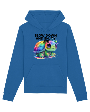 Broasca testoasa pictata in acuarela cu mesajul  Slow Down and Enjoy Life Royal Blue