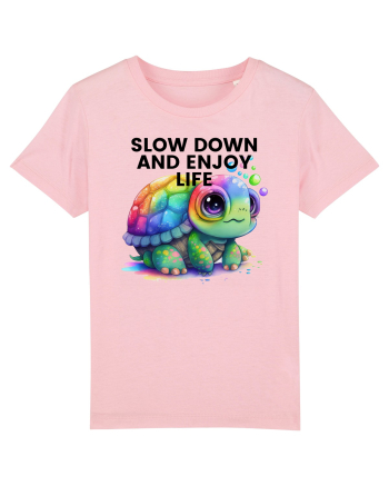 Broasca testoasa pictata in acuarela cu mesajul  Slow Down and Enjoy Life Cotton Pink