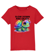 Broasca testoasa pictata in acuarela cu mesajul  Slow Down and Enjoy Life Tricou mânecă scurtă  Copii Mini Creator