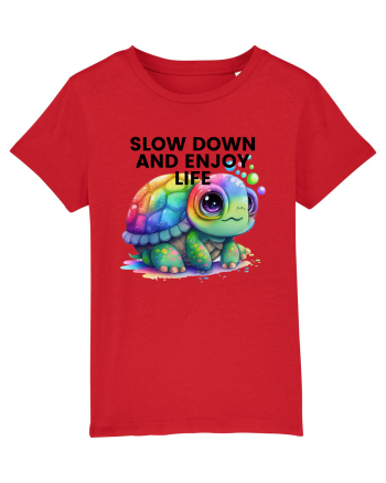 Broasca testoasa pictata in acuarela cu mesajul  Slow Down and Enjoy Life Red