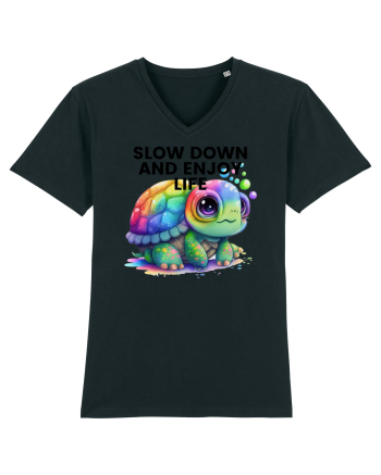 Broasca testoasa pictata in acuarela cu mesajul  Slow Down and Enjoy Life Black