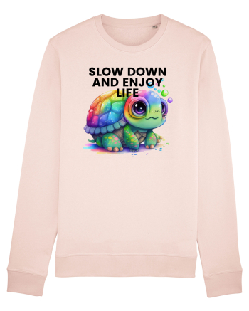Broasca testoasa pictata in acuarela cu mesajul  Slow Down and Enjoy Life Candy Pink