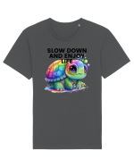 Broasca testoasa pictata in acuarela cu mesajul  Slow Down and Enjoy Life Tricou mânecă scurtă Unisex Rocker