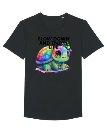 Broasca testoasa pictata in acuarela cu mesajul  Slow Down and Enjoy Life Black