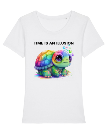 Broasca testoasa pictata in acuarela cu mesajul  Time is an Illusion White
