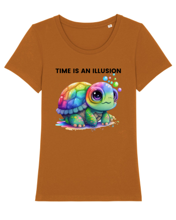 Broasca testoasa pictata in acuarela cu mesajul  Time is an Illusion Roasted Orange
