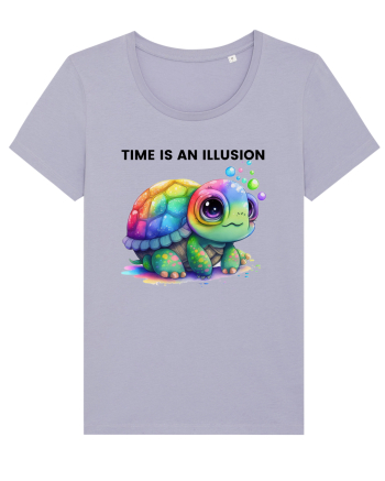 Broasca testoasa pictata in acuarela cu mesajul  Time is an Illusion Lavender
