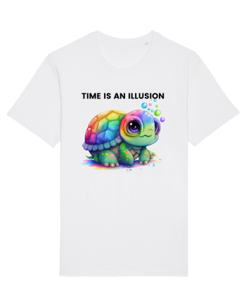 Broasca testoasa pictata in acuarela cu mesajul  Time is an Illusion White
