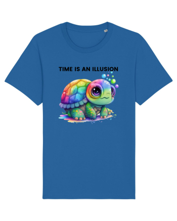 Broasca testoasa pictata in acuarela cu mesajul  Time is an Illusion Royal Blue