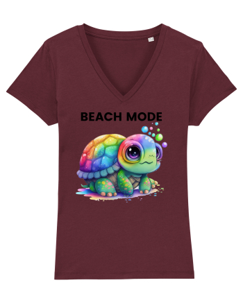 Broasca testoasa pictata in acuarela cu mesajul  Beach Mode Burgundy