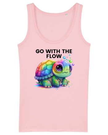 Broasca testoasa pictata in acuarela cu mesajul  Go with the Flow Cotton Pink