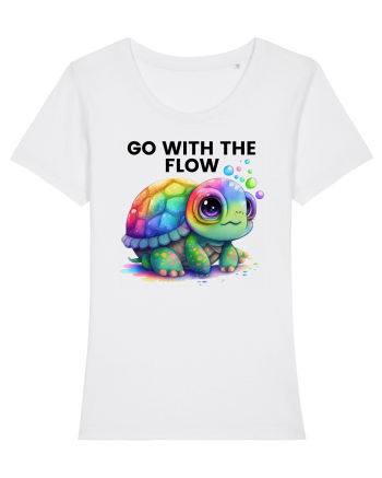 Broasca testoasa pictata in acuarela cu mesajul  Go with the Flow White