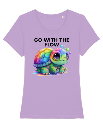 Broasca testoasa pictata in acuarela cu mesajul  Go with the Flow Lavender Dawn