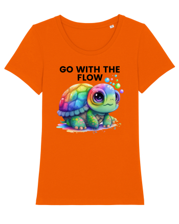 Broasca testoasa pictata in acuarela cu mesajul  Go with the Flow Bright Orange