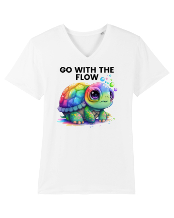 Broasca testoasa pictata in acuarela cu mesajul  Go with the Flow White