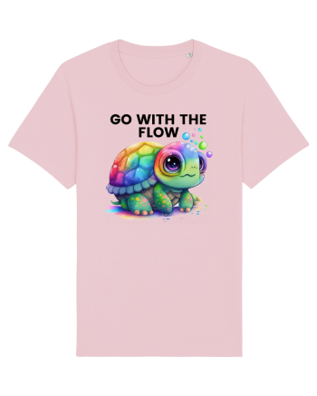 Broasca testoasa pictata in acuarela cu mesajul  Go with the Flow Cotton Pink
