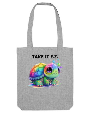 Broasca testoasa pictata in acuarela cu mesajul  Take it E.Z. Heather Grey