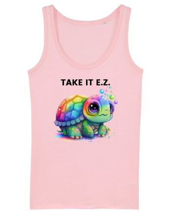 Broasca testoasa pictata in acuarela cu mesajul  Take it E.Z. Cotton Pink