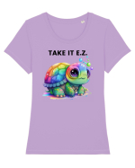 Broasca testoasa pictata in acuarela cu mesajul  Take it E.Z. Tricou mânecă scurtă guler larg fitted Damă Expresser