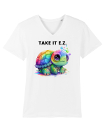 Broasca testoasa pictata in acuarela cu mesajul  Take it E.Z. Tricou mânecă scurtă guler V Bărbat Presenter
