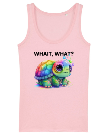 Broasca testoasa pictata in acuarela cu mesajul Wait, What? Cotton Pink