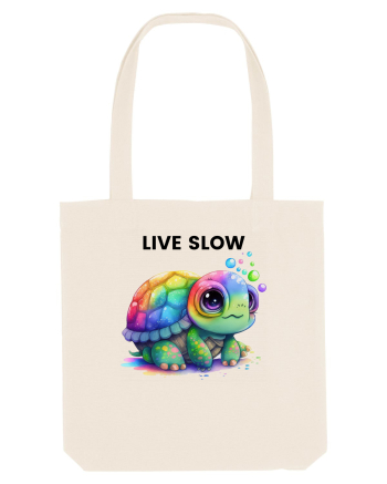 Broasca testoasa pictata in acuarela cu mesajul Live Slow Natural
