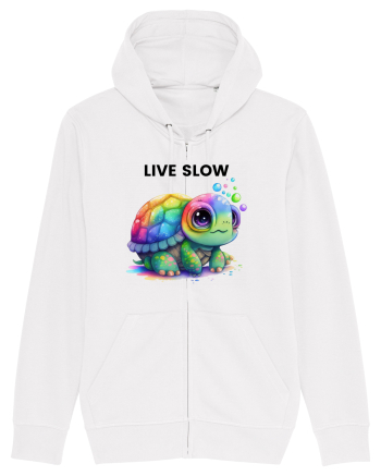 Broasca testoasa pictata in acuarela cu mesajul Live Slow White